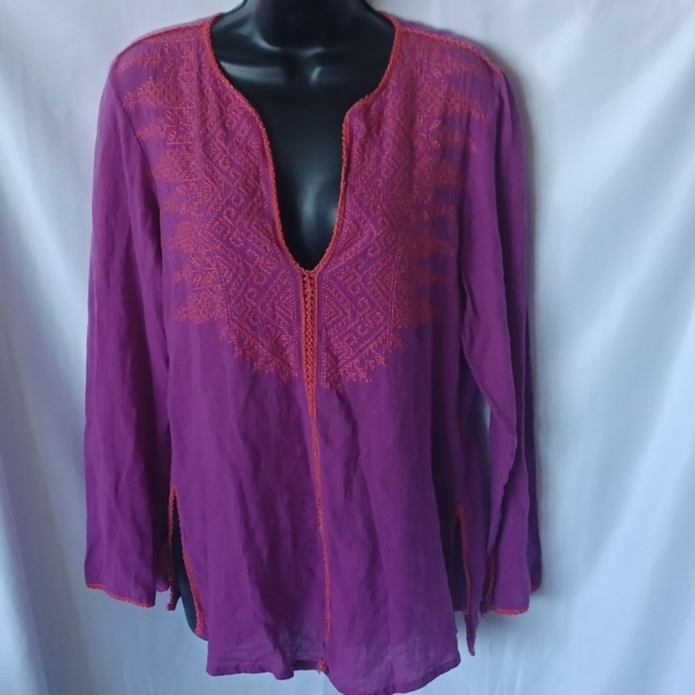 Moda International Purple and Pink Embroidered Cotton Tunic